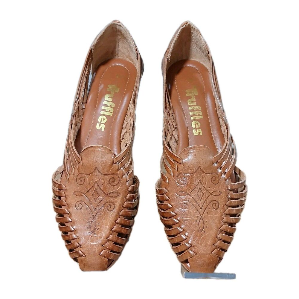 Truffles Women's Brown Leather Huarache Woven Sandals Size 8N Made in Brazil